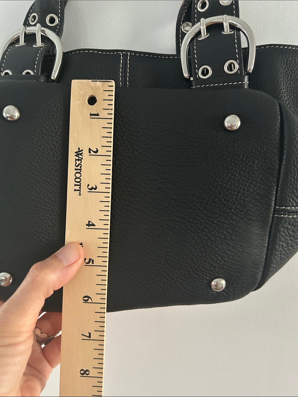 Tignanello Y2K Black Leather Shoulder Bag with Large Silver Buckles - Picture 10 of 13
